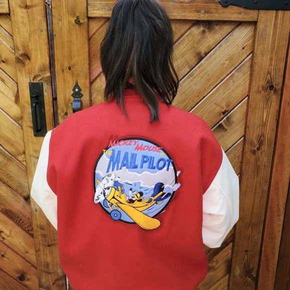 Vintage Mickey Mouse The Mail Pilot Red White Jacket Locker Line - Picture 4 of 8